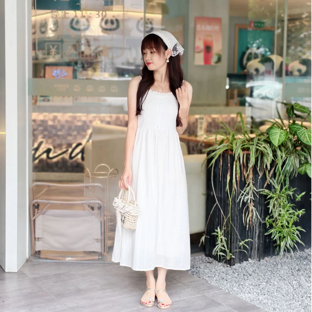 西米家小个子【白月光】显瘦长裙少女白色连衣裙吊带内搭裙3315#