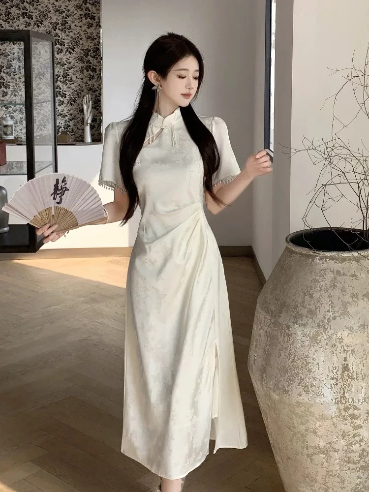 【浅云霜韵】新中式漂亮大码女装提花重工显瘦连衣裙旗袍