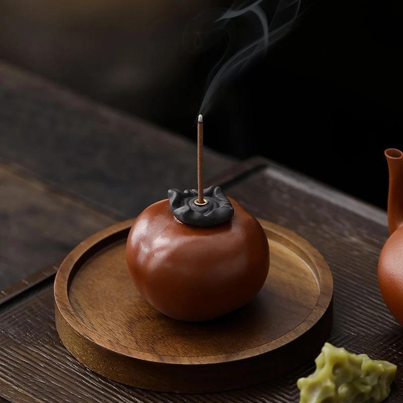 紫砂柿柿如意小柿子香炉线香插创意香薰炉家用室内茶桌香器摆件