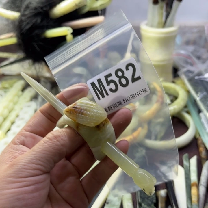 蛇纹石玉发饰合金咿*咿