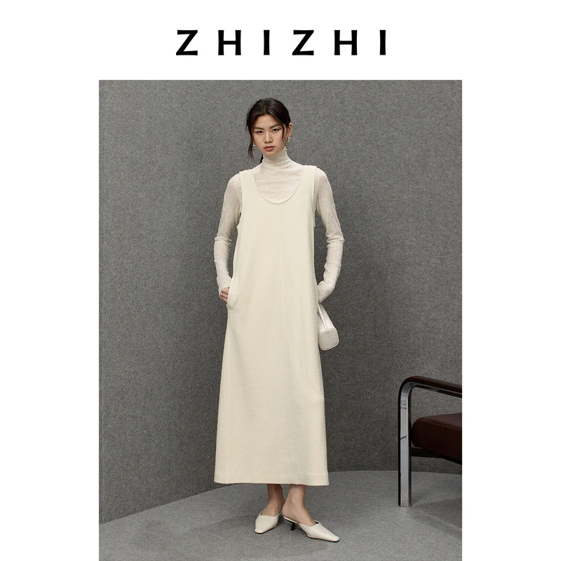 致知 一半子 格雷系羊毛肌理料背心连衣裙25年冬季新ZZ2EWWLQ022