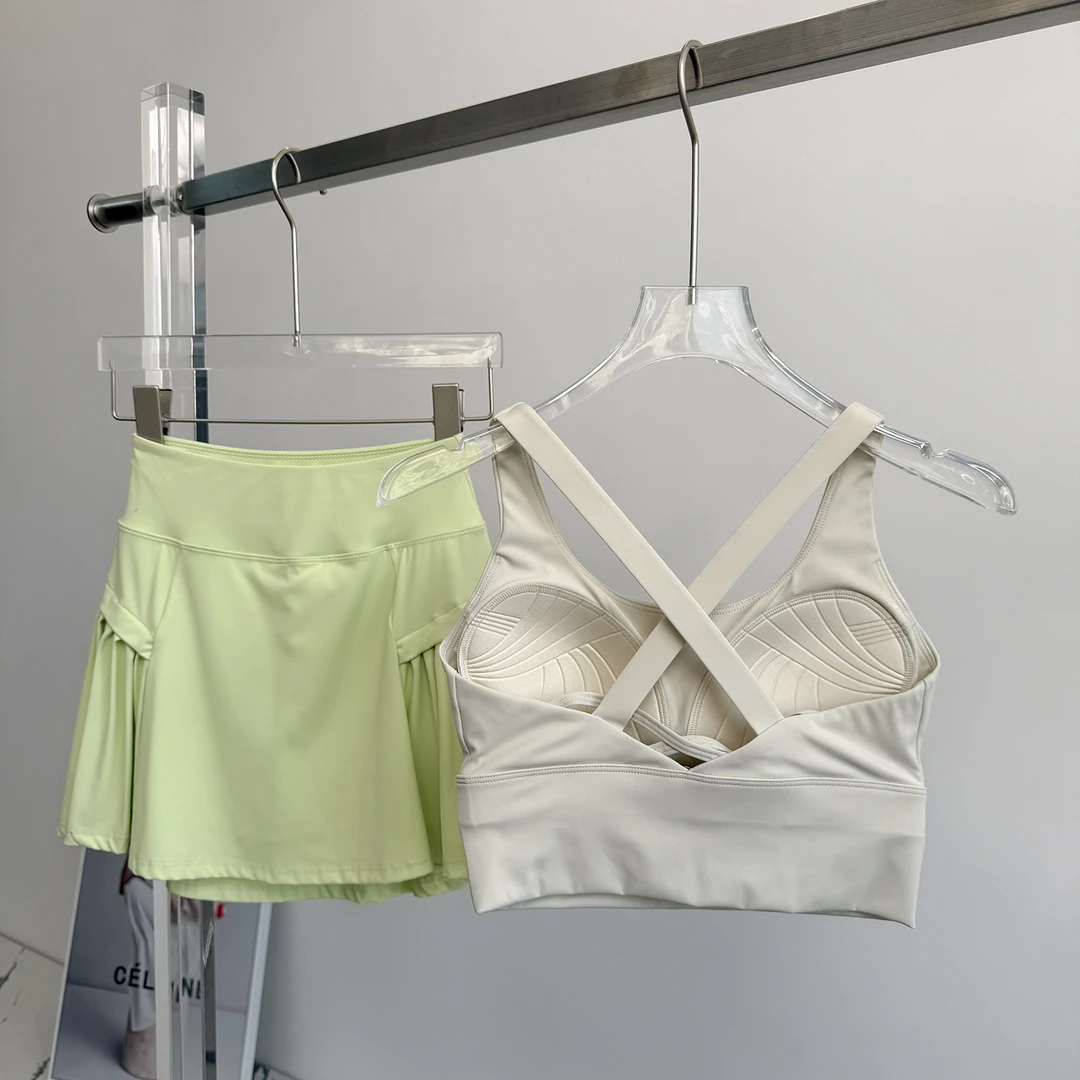 运动套装女夏季新款外穿防震文胸跑步短裙速干羽毛球健身服晨跑服