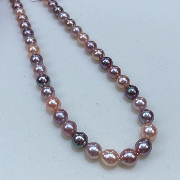 淡水珍珠7/8近圆爆亮极强光糖果无暇银S925镶嵌