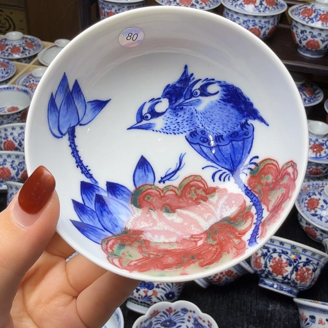青花釉里红普洱杯·双鸟