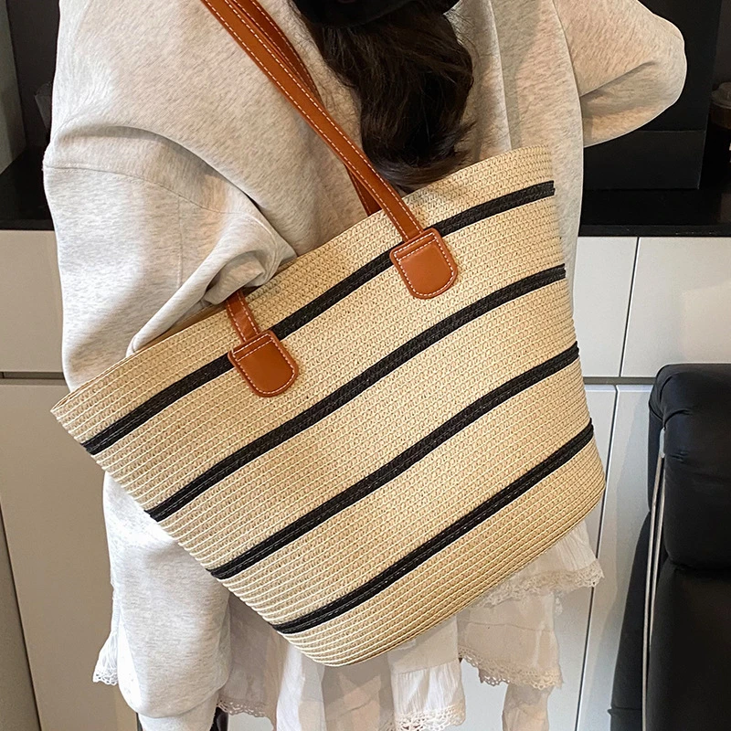 潮流时尚草编包单肩大容量女包海边度假编织托特包手提沙滩包xdf