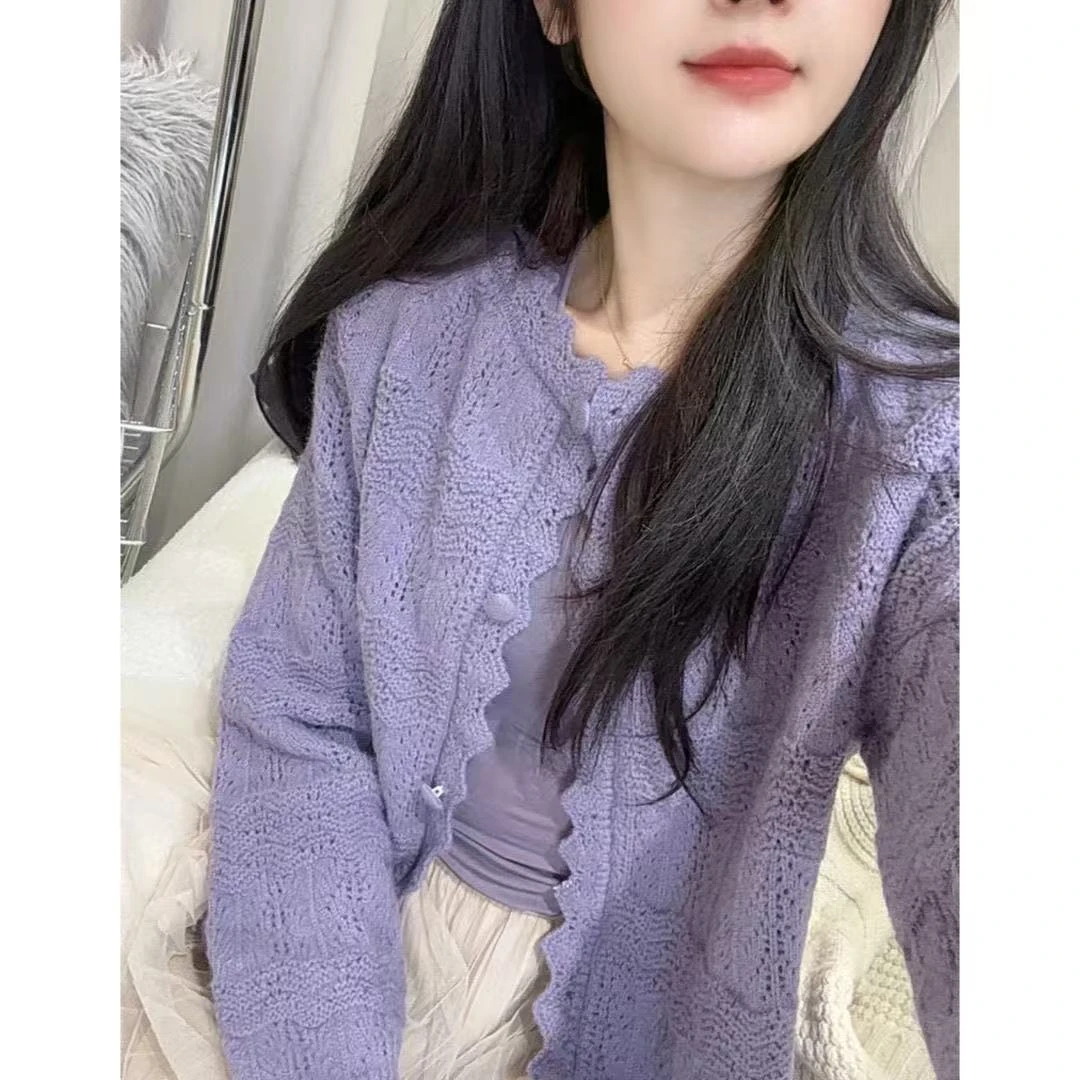 温柔2025镂空新款香风毛衣针织开衫外套春秋针织衫长袖上衣