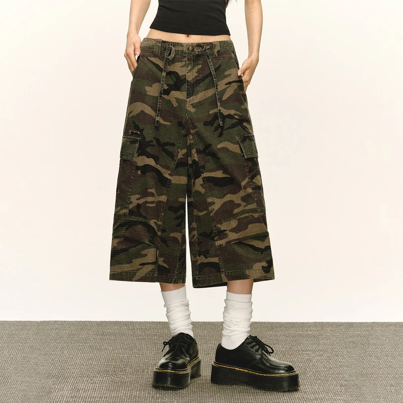 Ariseism 美式复古迷彩七分休闲裤女2025夏季新款裤子