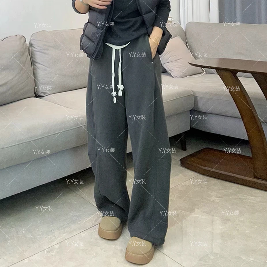 【千芙】【特厚奥粒绒2.0】铆钉捏褶刀豆裤加绒高腰直筒休闲百搭神裤