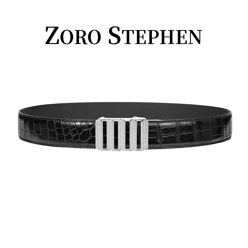 佐罗史蒂芬高档鳄鱼皮手工擦色腰带自动扣镀金扣头皮带腰带男款