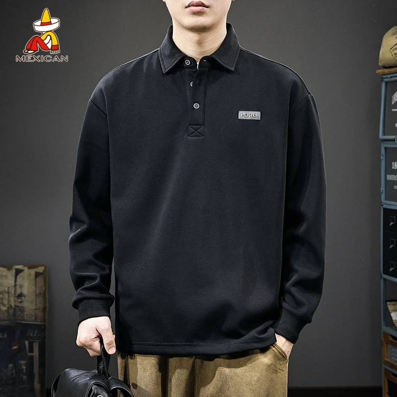Mexican/稻草人300g重磅长袖卫衣男款春季宽松大码潮流休闲polo衫