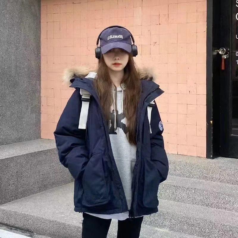 韩工装棉服女短款2024新款宽松加厚派克服毛领小个子冬季外套