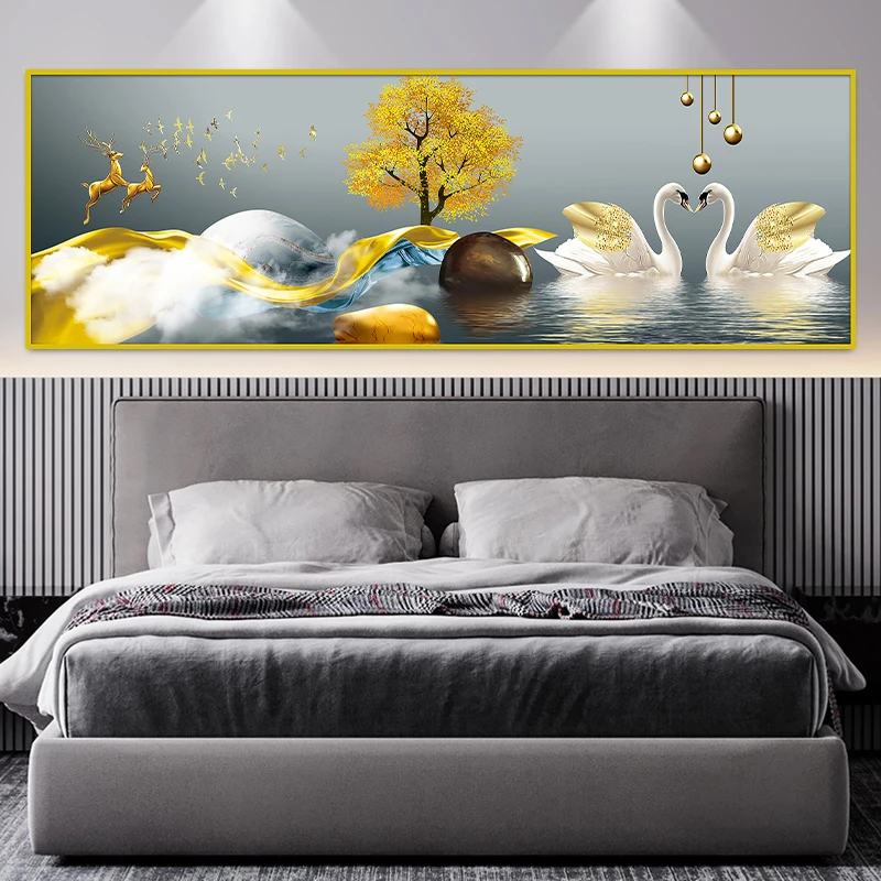 床头画自粘贴画背靠金山壁画招财墙纸挂画客厅装饰画墙面山水画