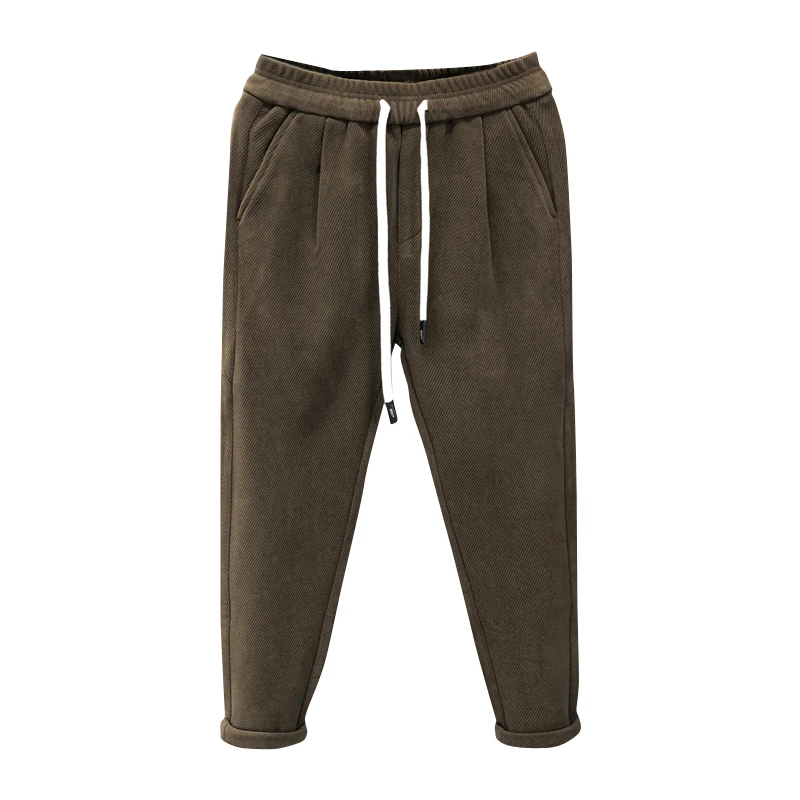 密里桑姆咖啡色裤子男款潮流加绒保暖休闲裤冬季新款男士百搭长裤