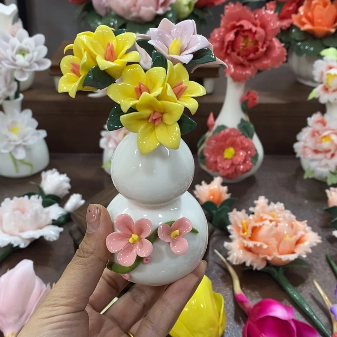 摆件陶瓷手工花摆件