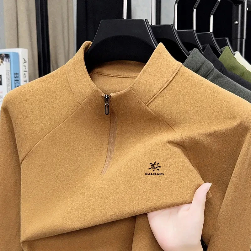 凯家小石头秋冬男长袖磨毛t恤Polo衫半高拉链卫衣弹力体恤打底衫