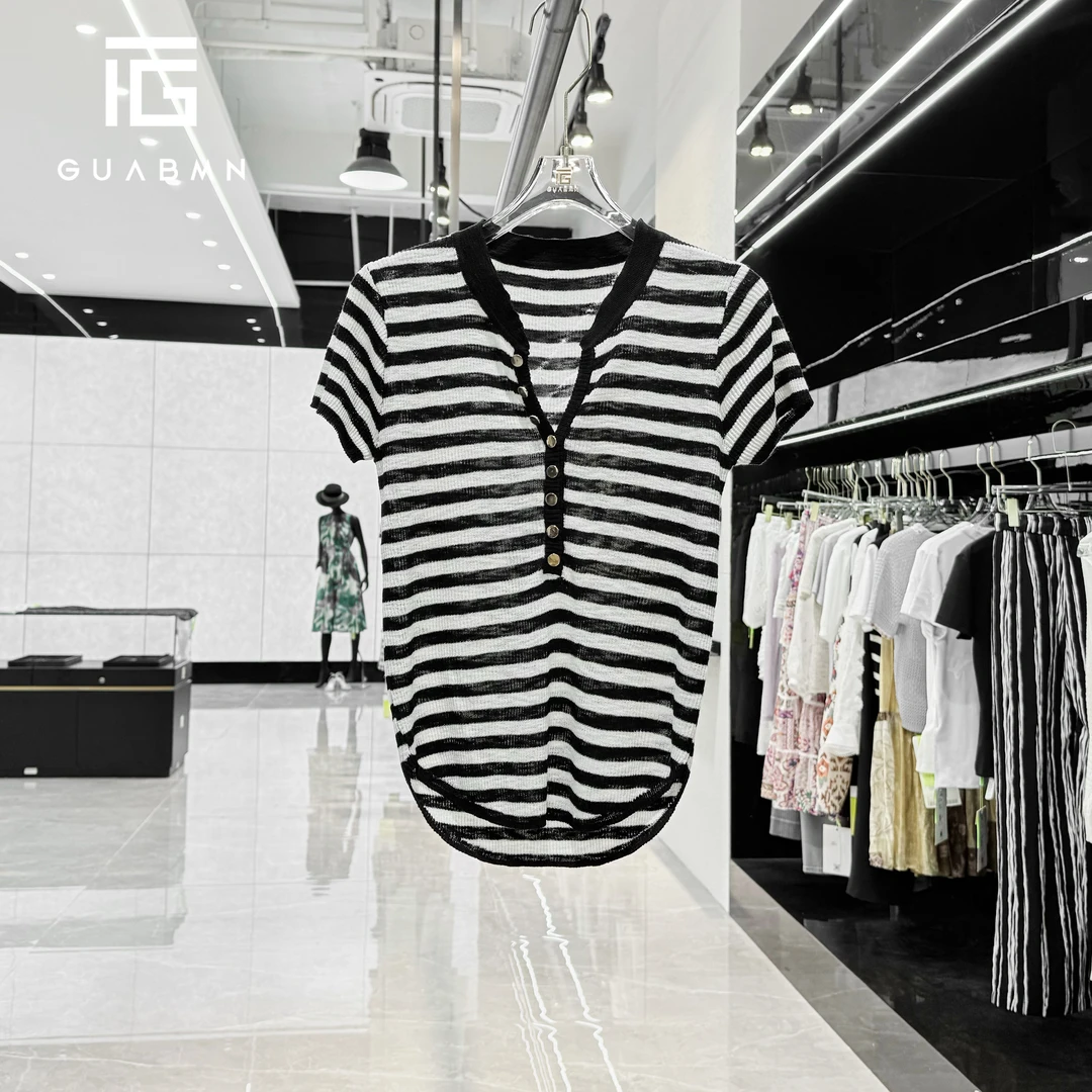 GUABMN2025夏季新款时尚修身休闲针织简约短袖T恤夏日穿搭5165