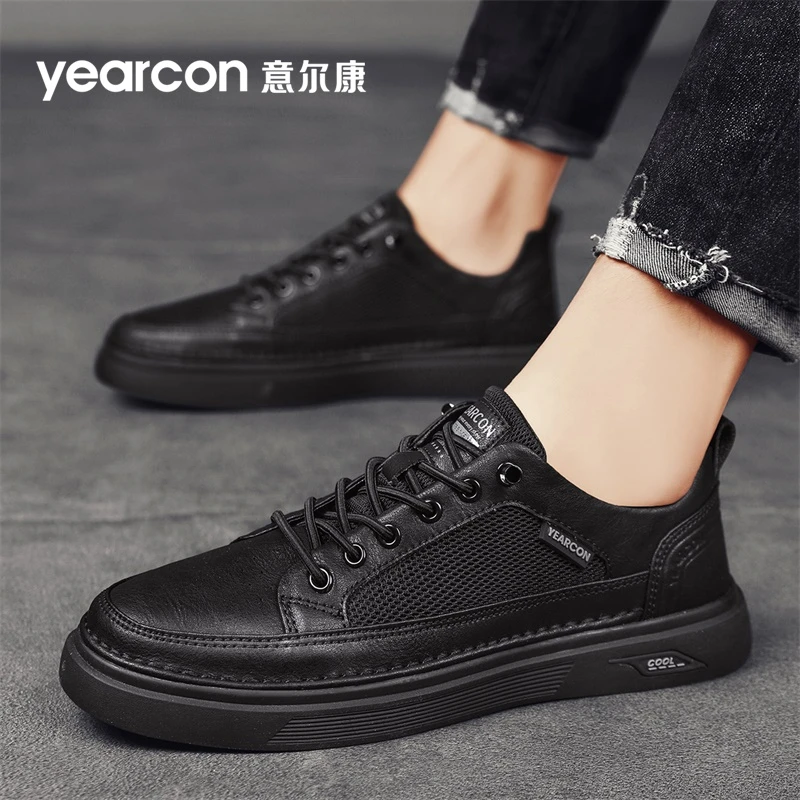 意尔康男鞋2025新款夏季透气一脚蹬工作薄款网面板鞋男士休闲皮鞋