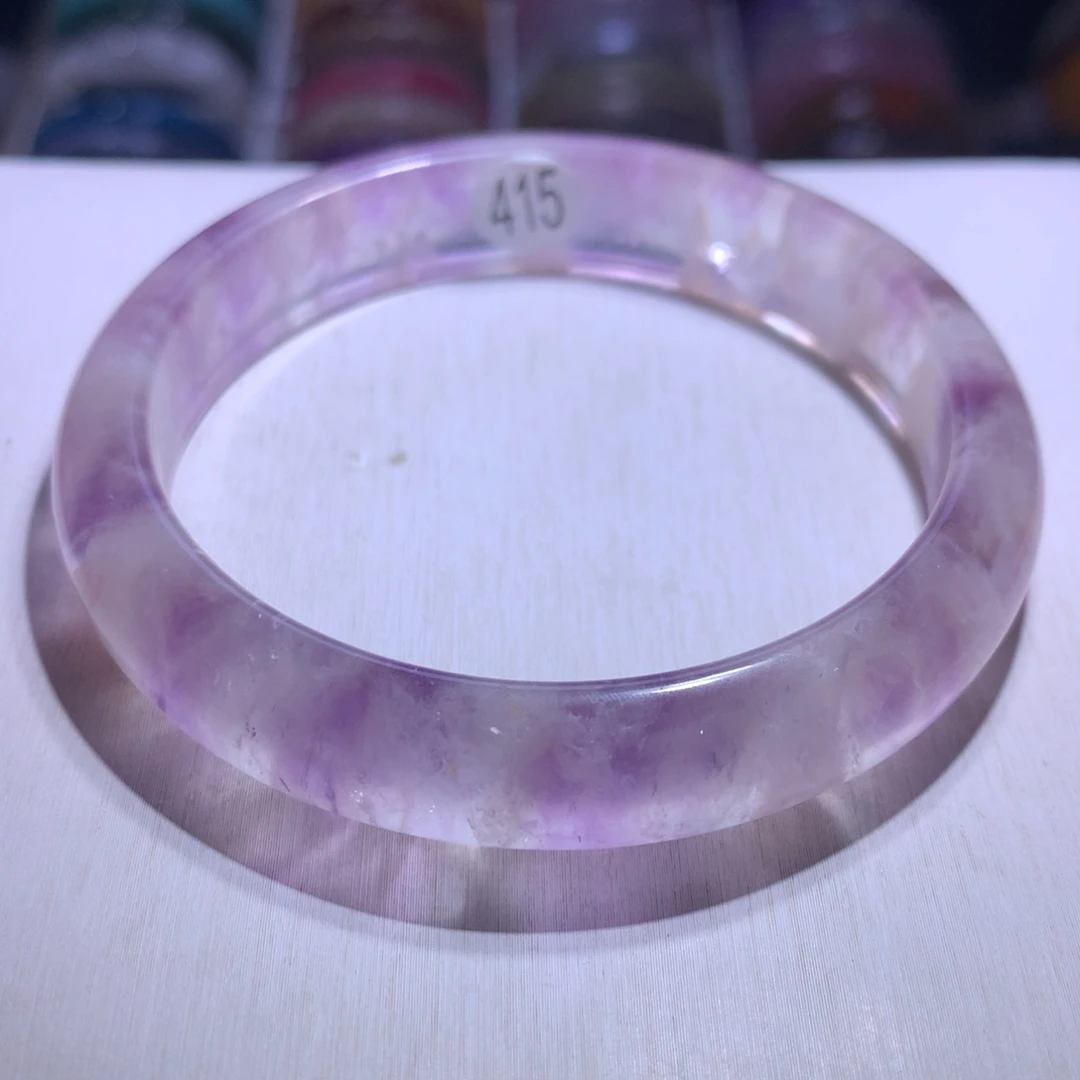 银S925镶嵌手镯水晶紫兔毛60.5圈415