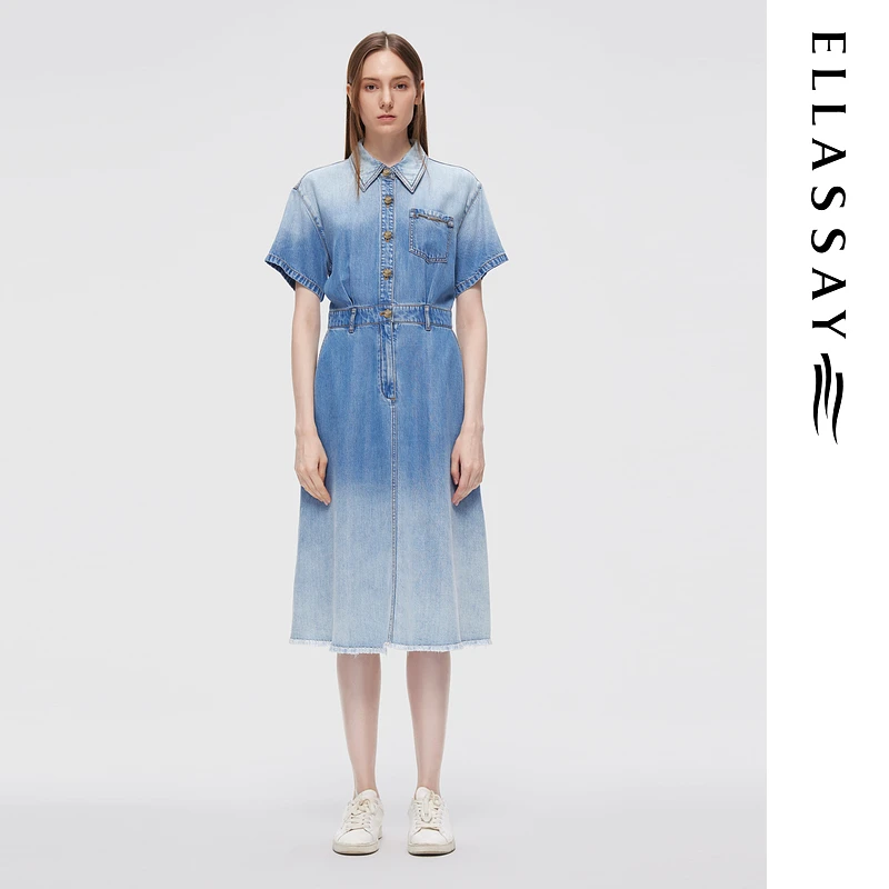 ELLASSAY歌力思2025春夏新款莱赛尔渐染牛仔连衣裙女EWD361N00200