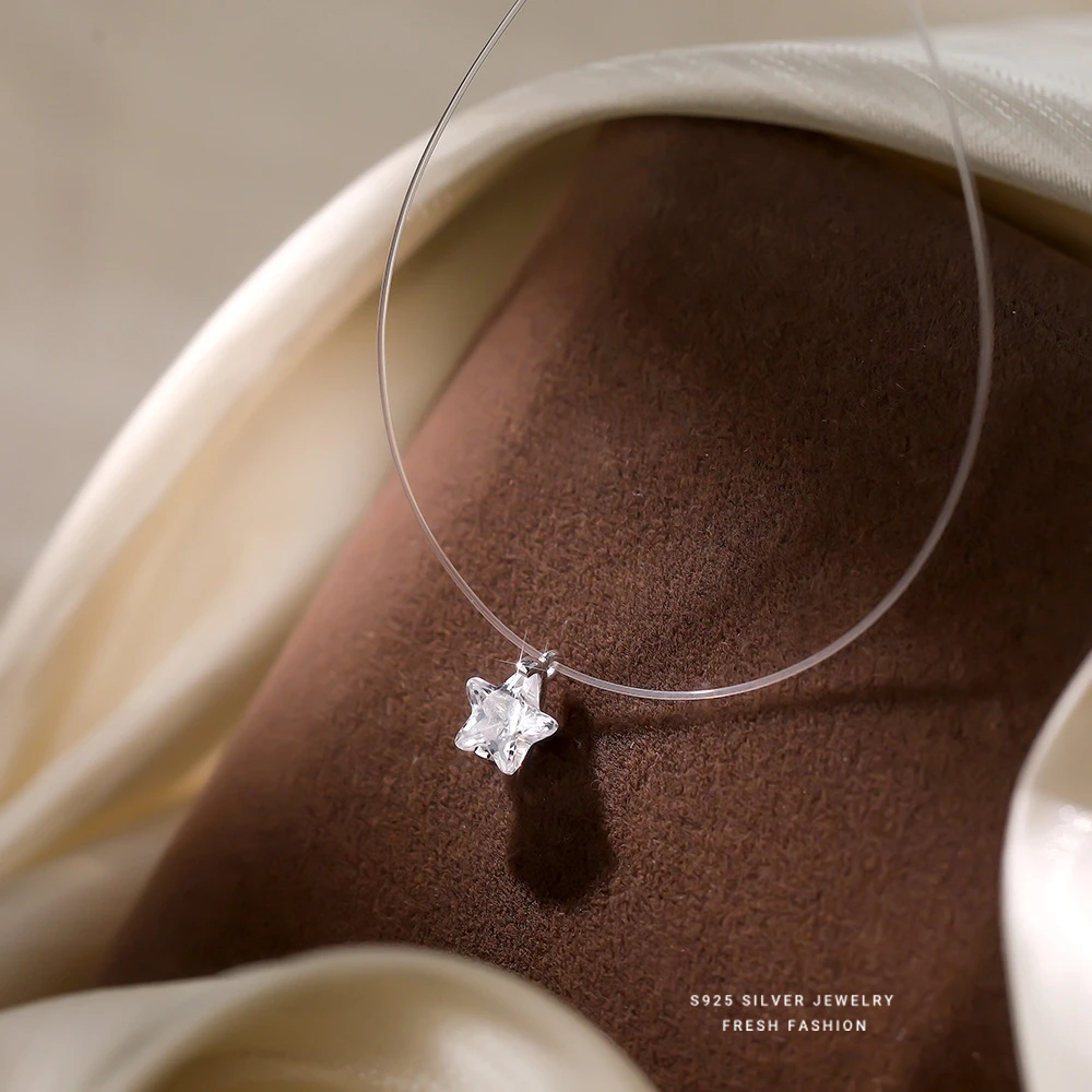 吊坠925银 S925纯银人鱼之泪星星锆石项链小众设计百搭轻奢锁骨链