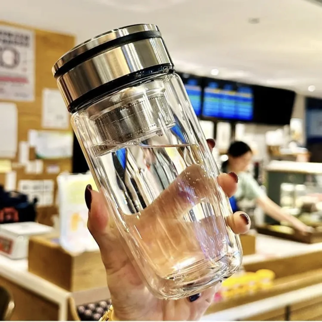 新款精致双层高硼硅鹅蛋玻璃杯破损包赔304茶仓杯盖