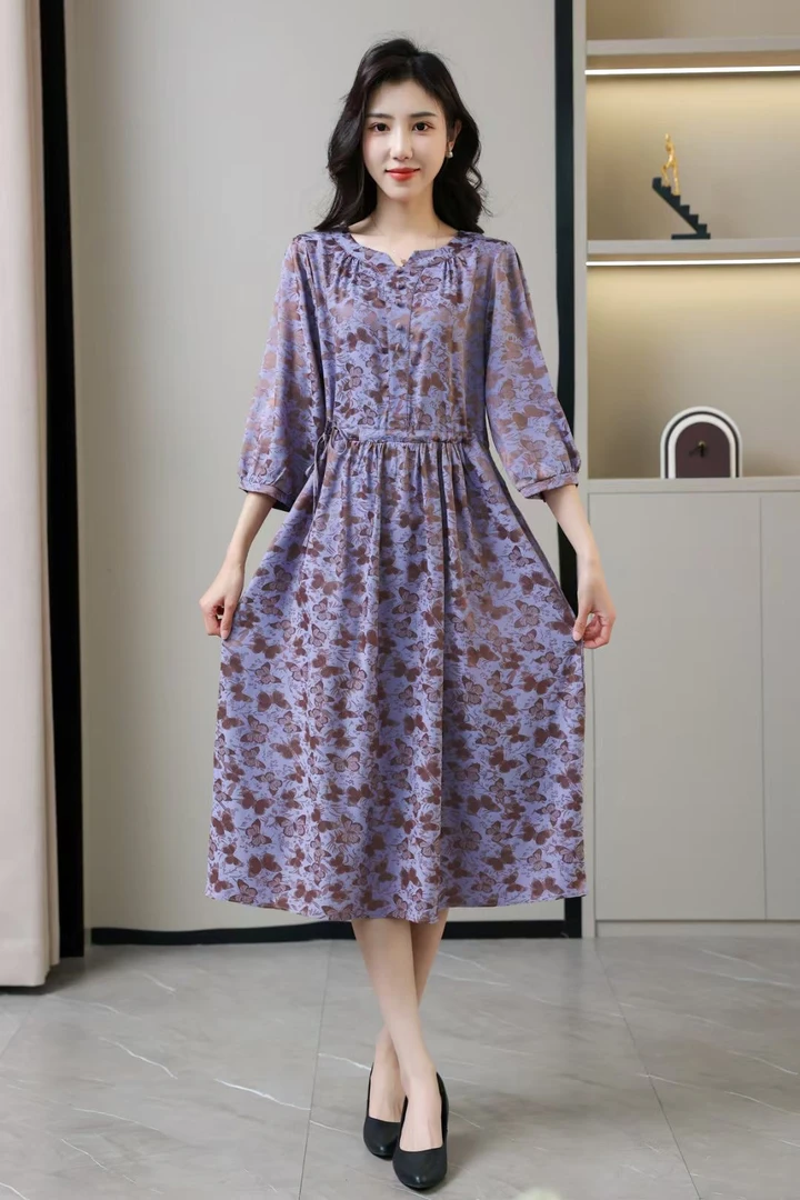 4532 高品质气质花罗收腰显瘦女人味连衣裙新中式