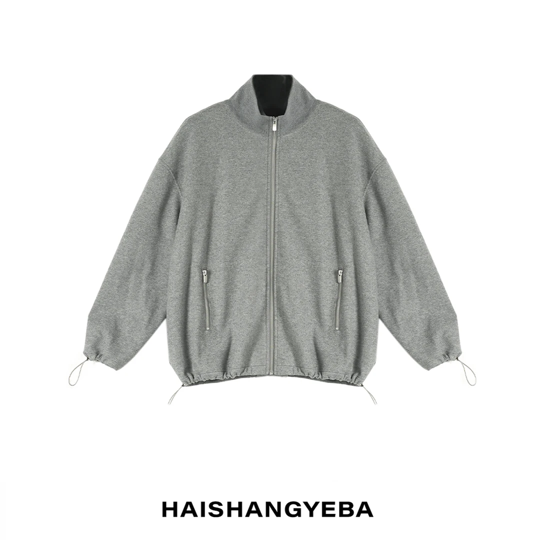 【海上叶爸】新款2025秋冬百搭醋酸羊毛厚款拉链宽松长袖外套