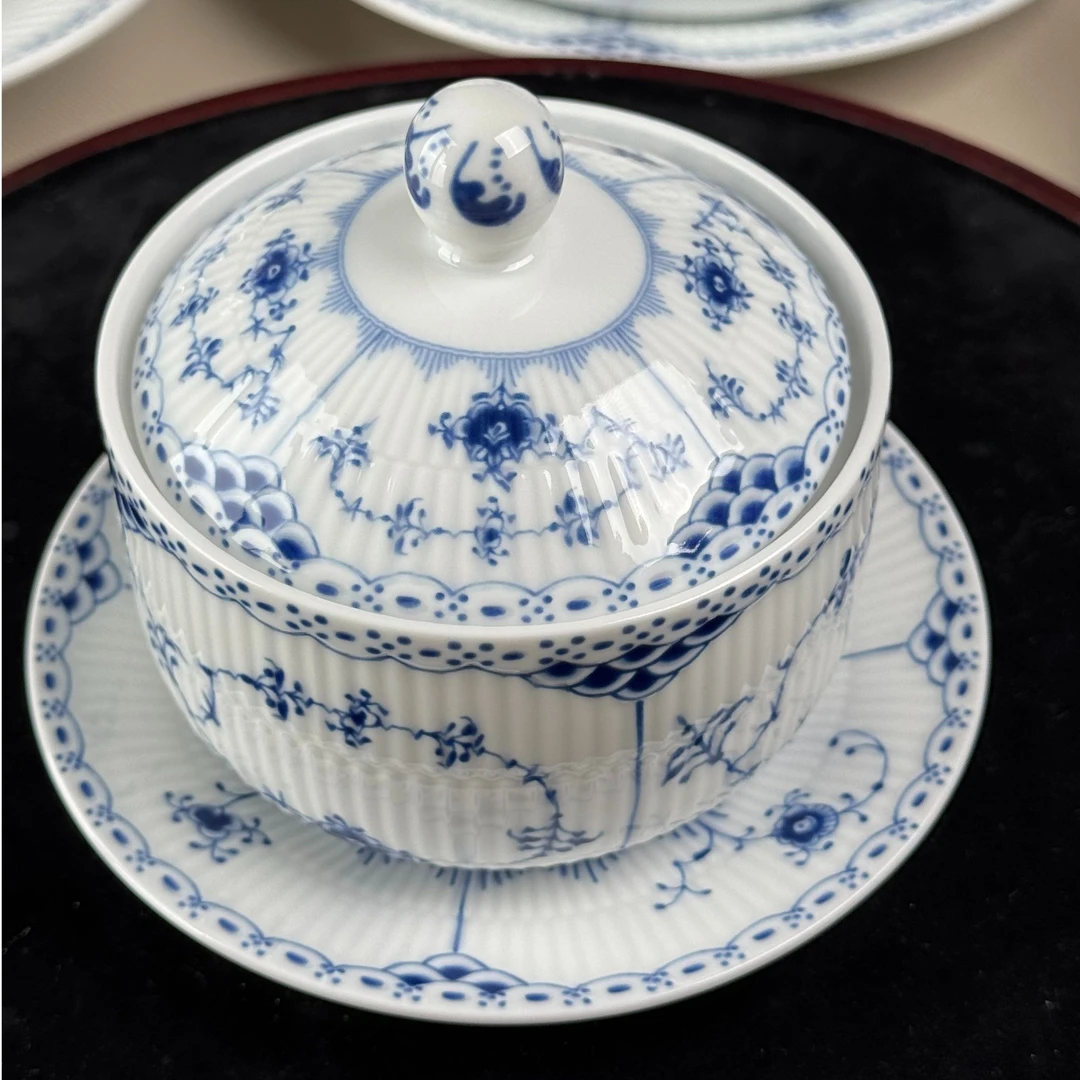 景德镇五花马棕榈汤盅唐草380ml大容量汤盅带碟家用燕窝碗