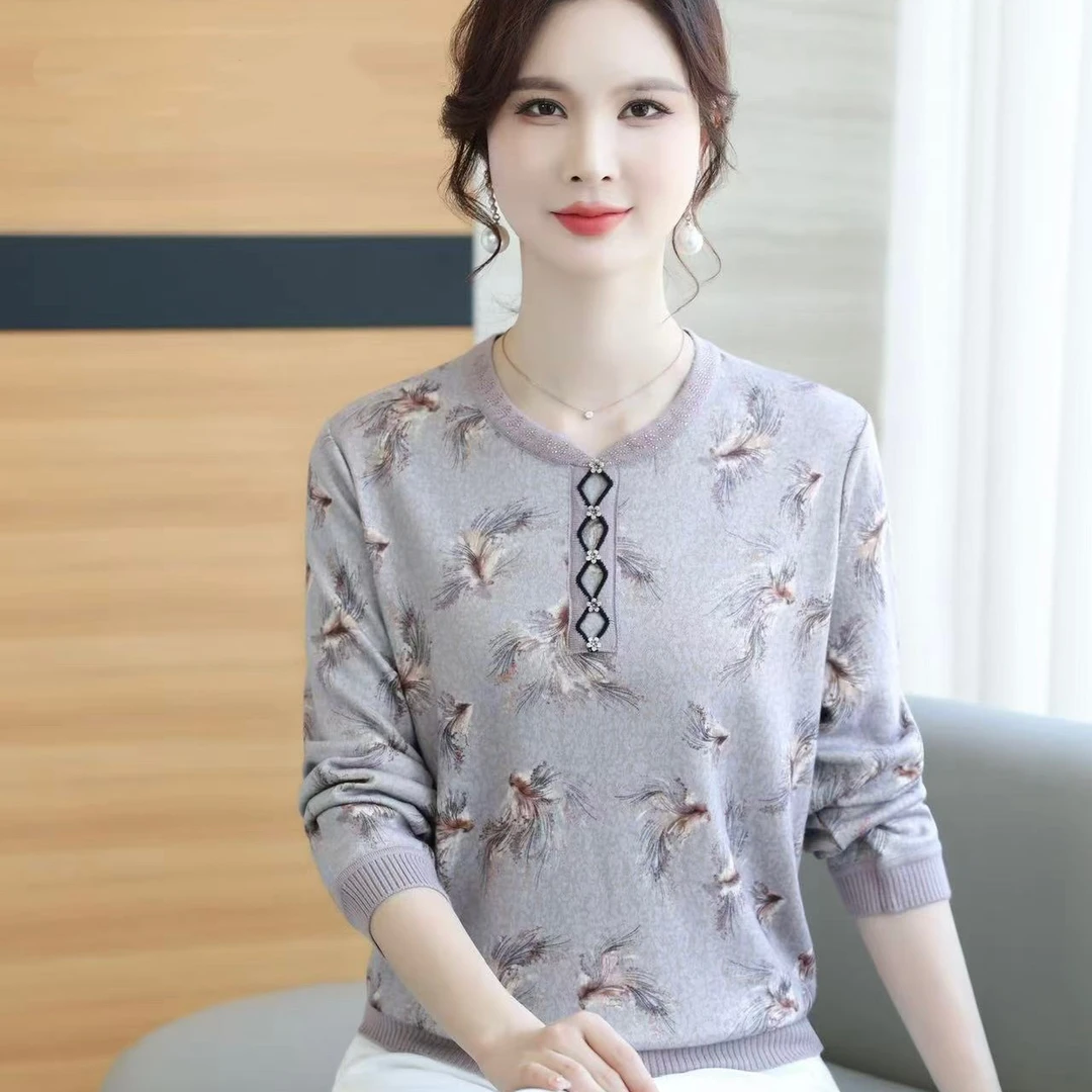 9622款妈妈装秋季新款圆领长袖小衫