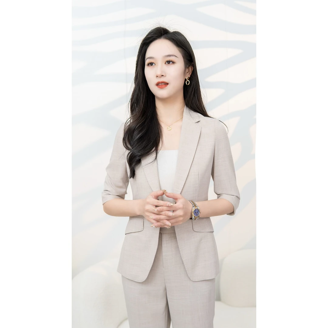 DANLUE/丹略春夏气质杏色西装套装职业女装高级感高端西装薄款