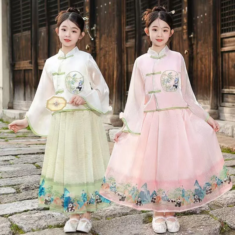 1998女童长袖春秋款唐装裙套装裙