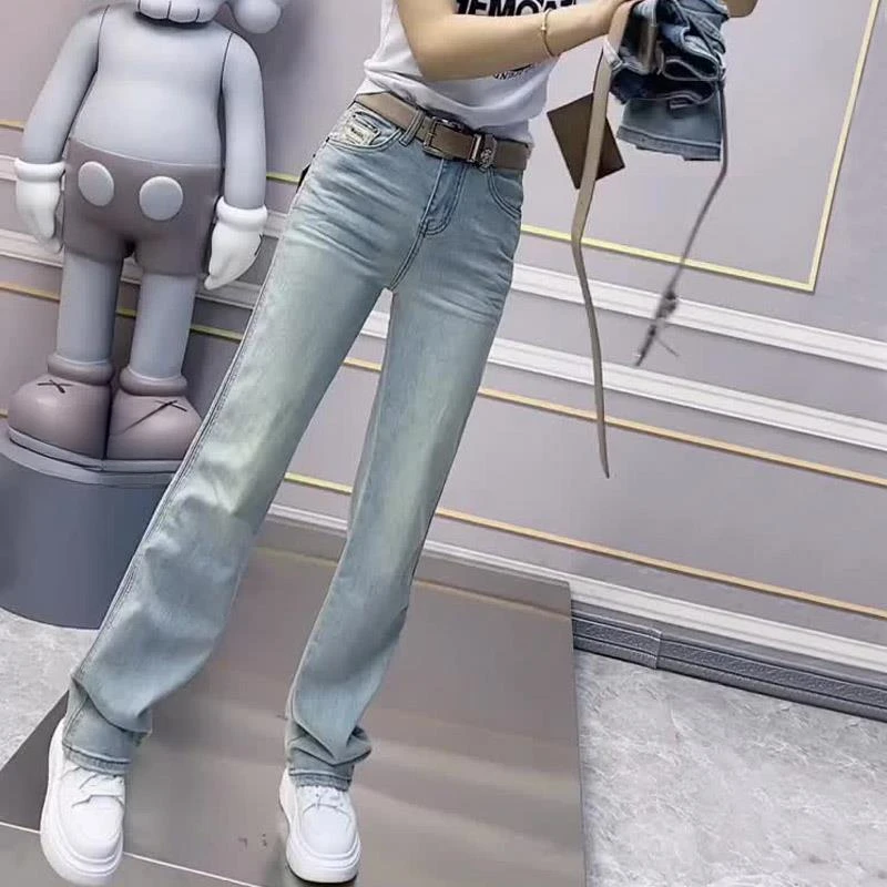 2025春季大码女装超柔垂感直筒牛仔裤胖mm梨型身材显瘦窄版拖地裤