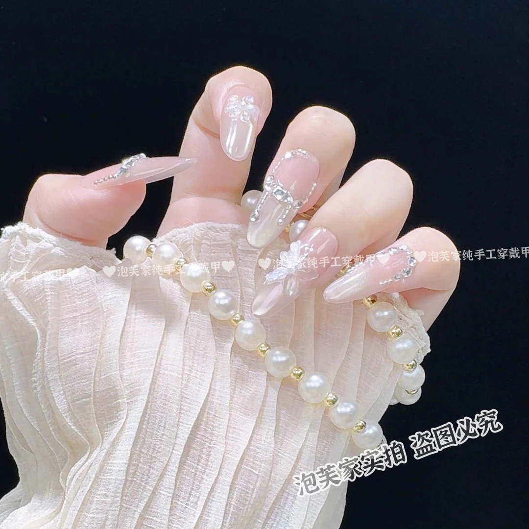 【蝶梦】纯手工穿戴甲夏日新款立体蝴蝶猫眼爆闪甲片高级美甲可拆卸