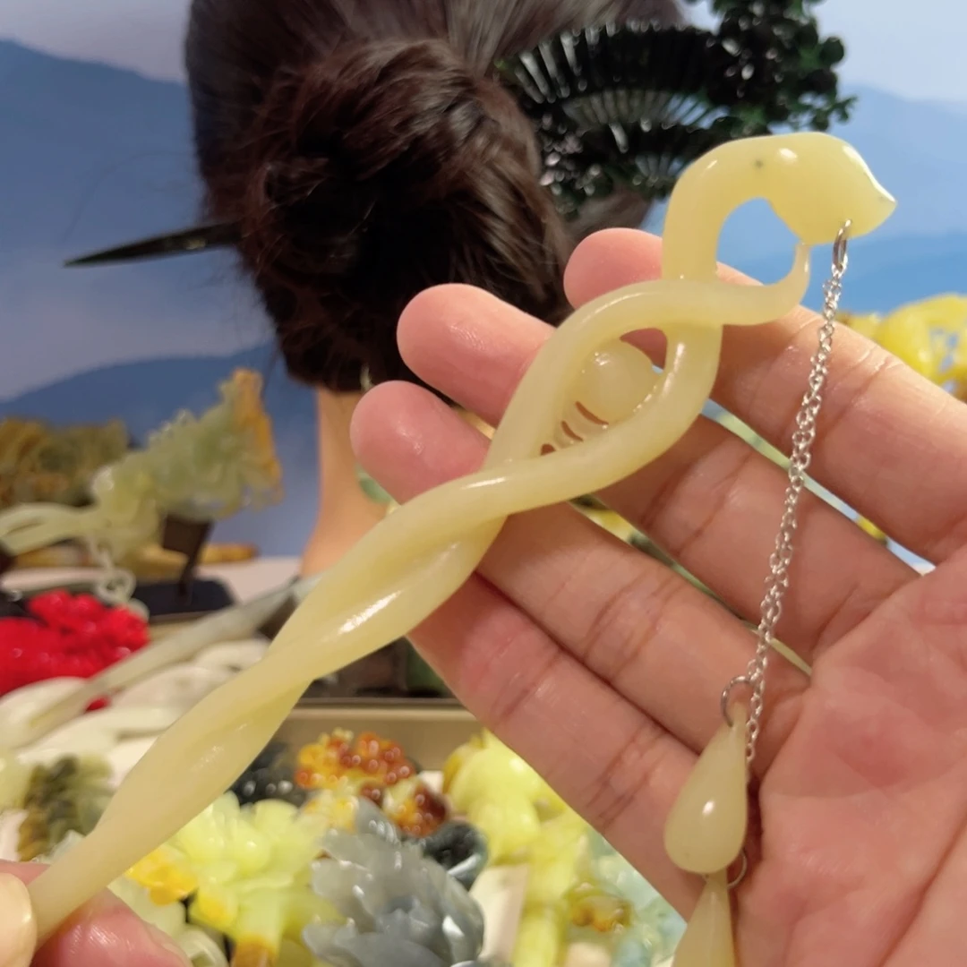 合金蛇纹石玉发饰