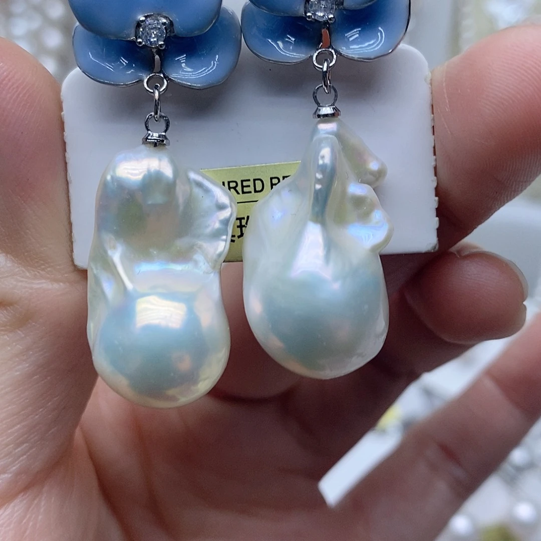 银S925镶嵌耳钉淡水珍珠