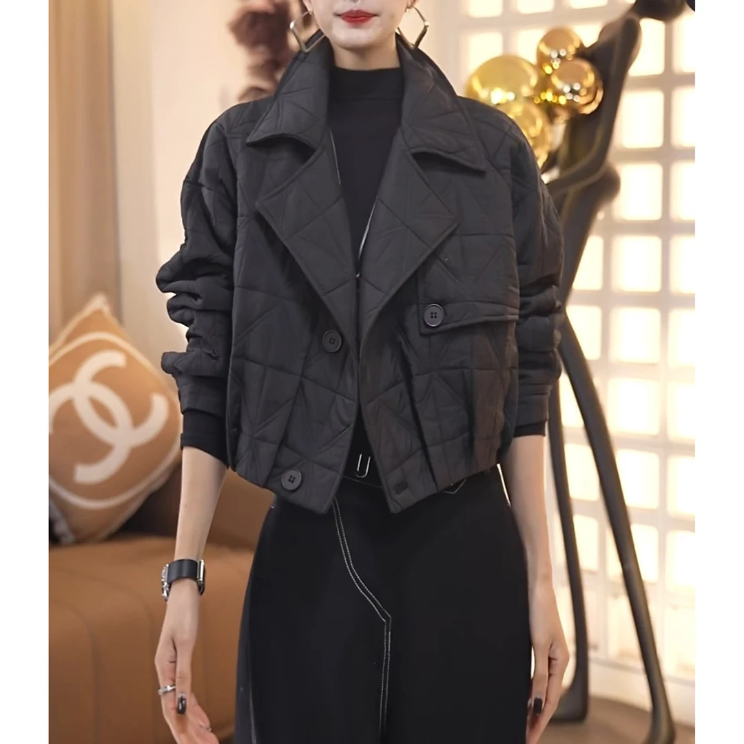 韩版宽松遮肉显瘦不规则下摆2025秋冬新款加棉保暖通勤风短款外套