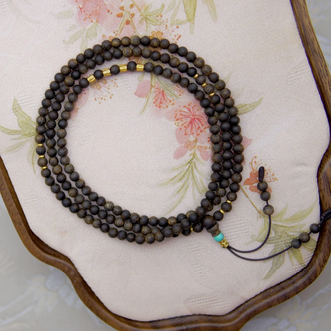 沉香18K奇楠沉水多圈长串L240489