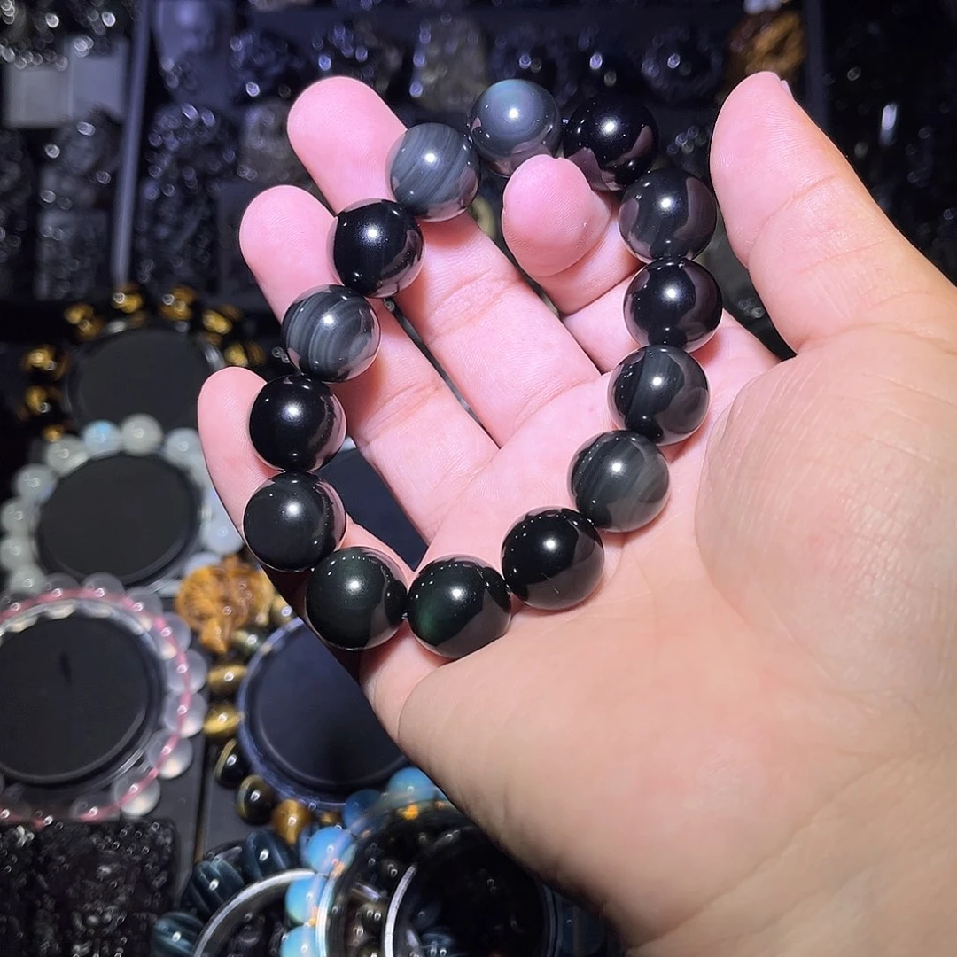 黑曜岩合金手链-***?彩曜石16m