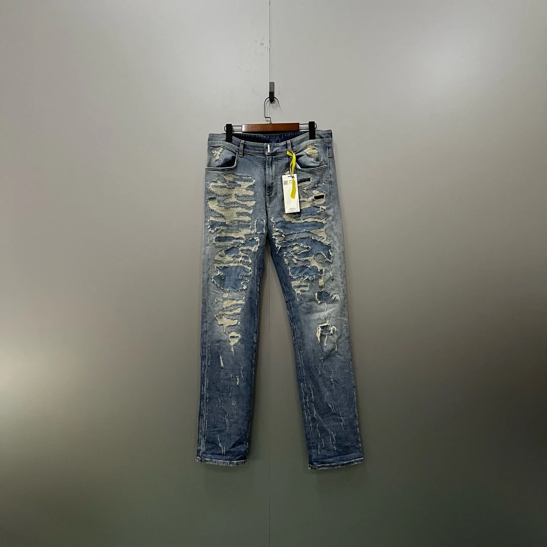 95新 Givenchy/纪梵希 纪梵希 蓝色水洗破坏牛仔裤 31码/95新