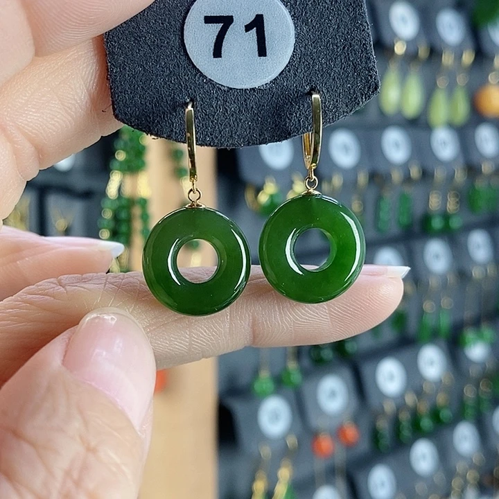 和田玉耳饰18K金镶嵌欣*