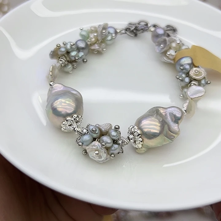 耳饰银S925镶嵌淡水珍珠