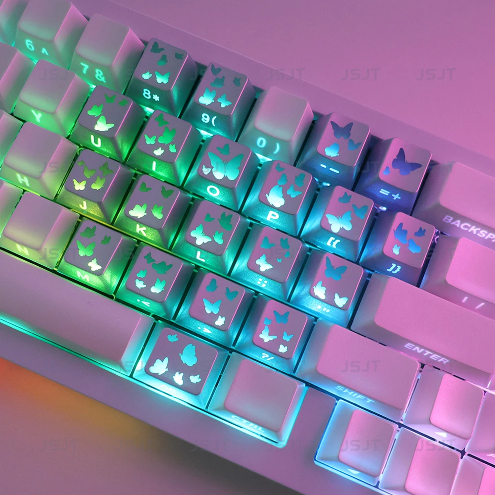 蝴蝶爱心PBT键帽侧刻透光适配小蜜蜂EK75前行者迈从ACE68机械键盘