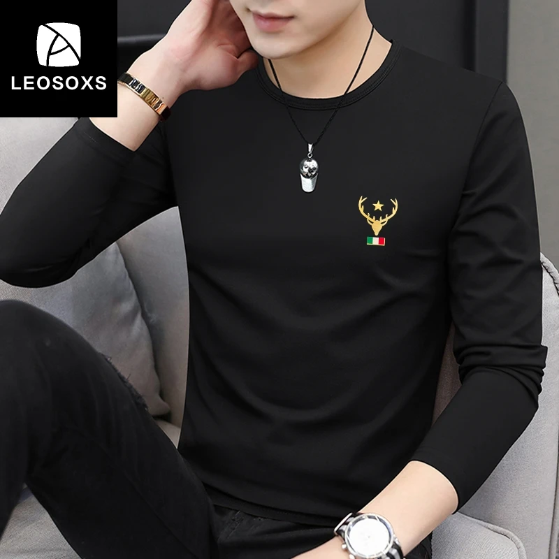 男士时尚长袖t恤秋季新款莫代尔棉上衣男装印花圆领休闲卫衣男款