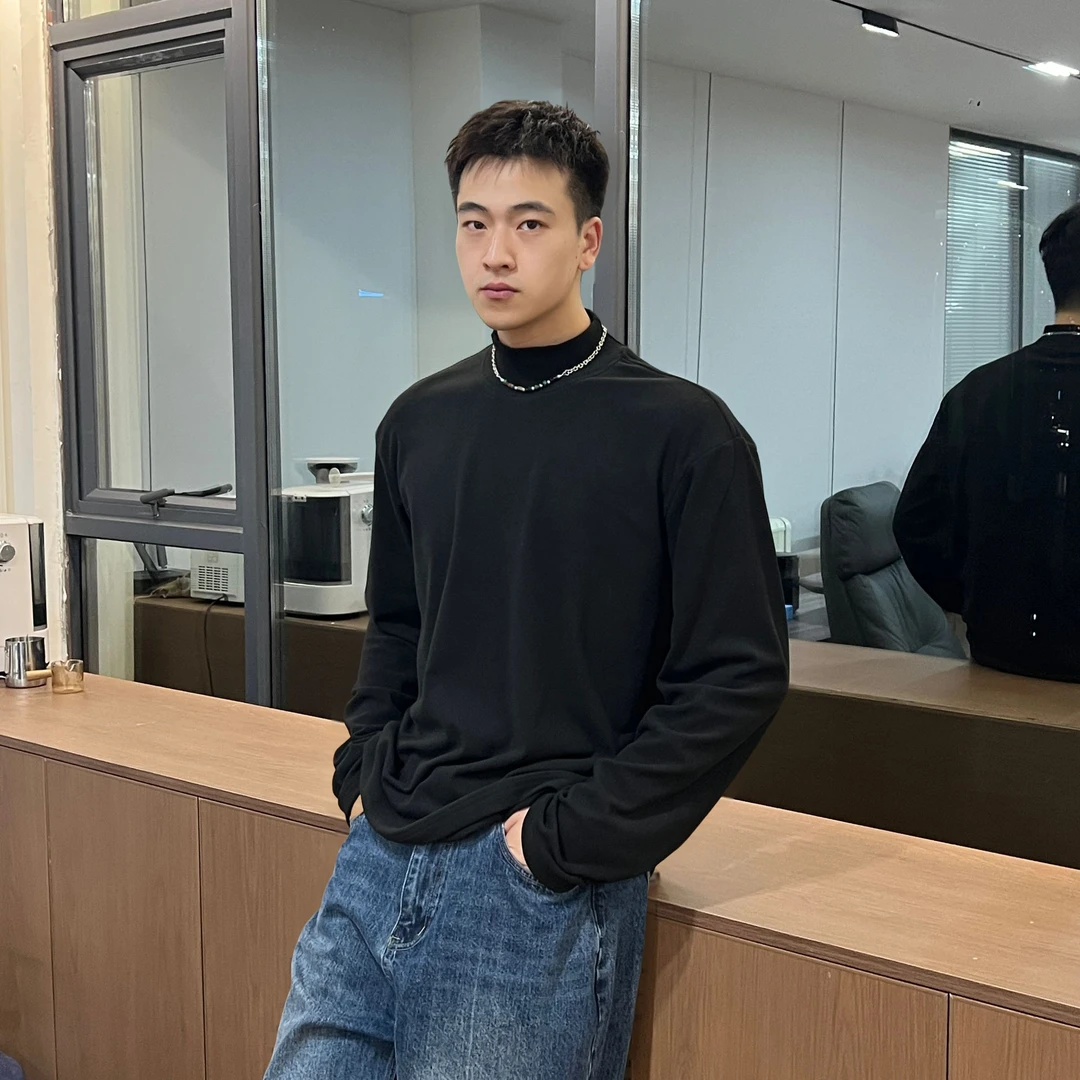 半高领高领男士秋季简约长袖T恤打底衫简约修身纯色