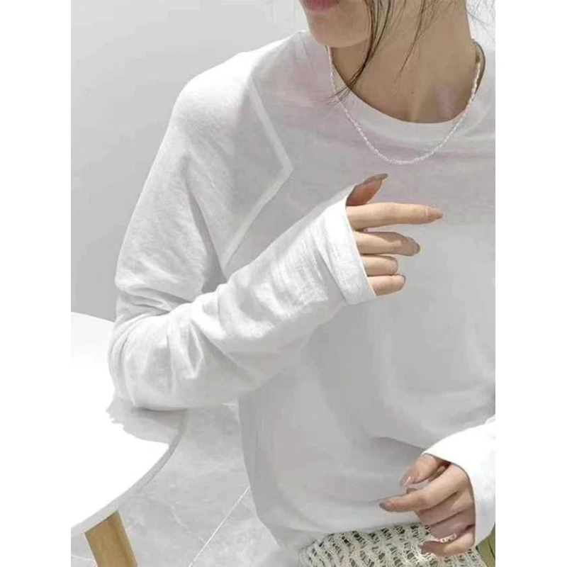 2025春新款水洗棉百搭长袖T恤打底衫