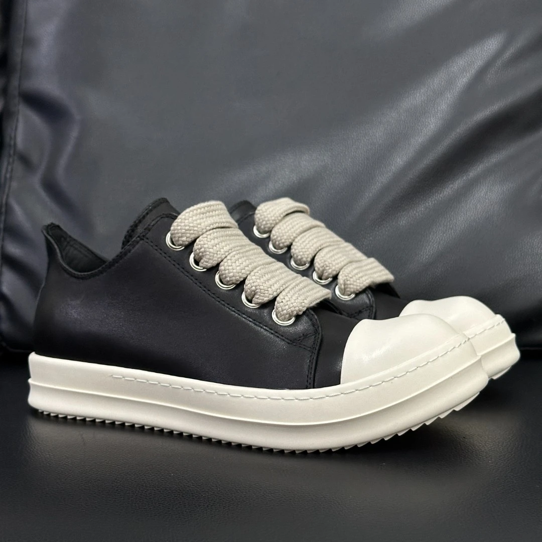 ro鞋子夏季透气休闲男鞋粗鞋带百搭真皮低帮情侣板鞋男士时尚潮鞋