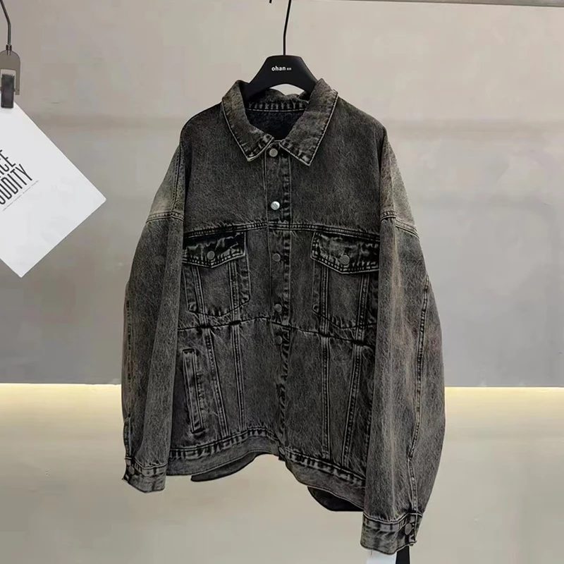 欧韩伽春季渐变百搭休闲宽松设计感小众韩版水洗重工牛仔上衣