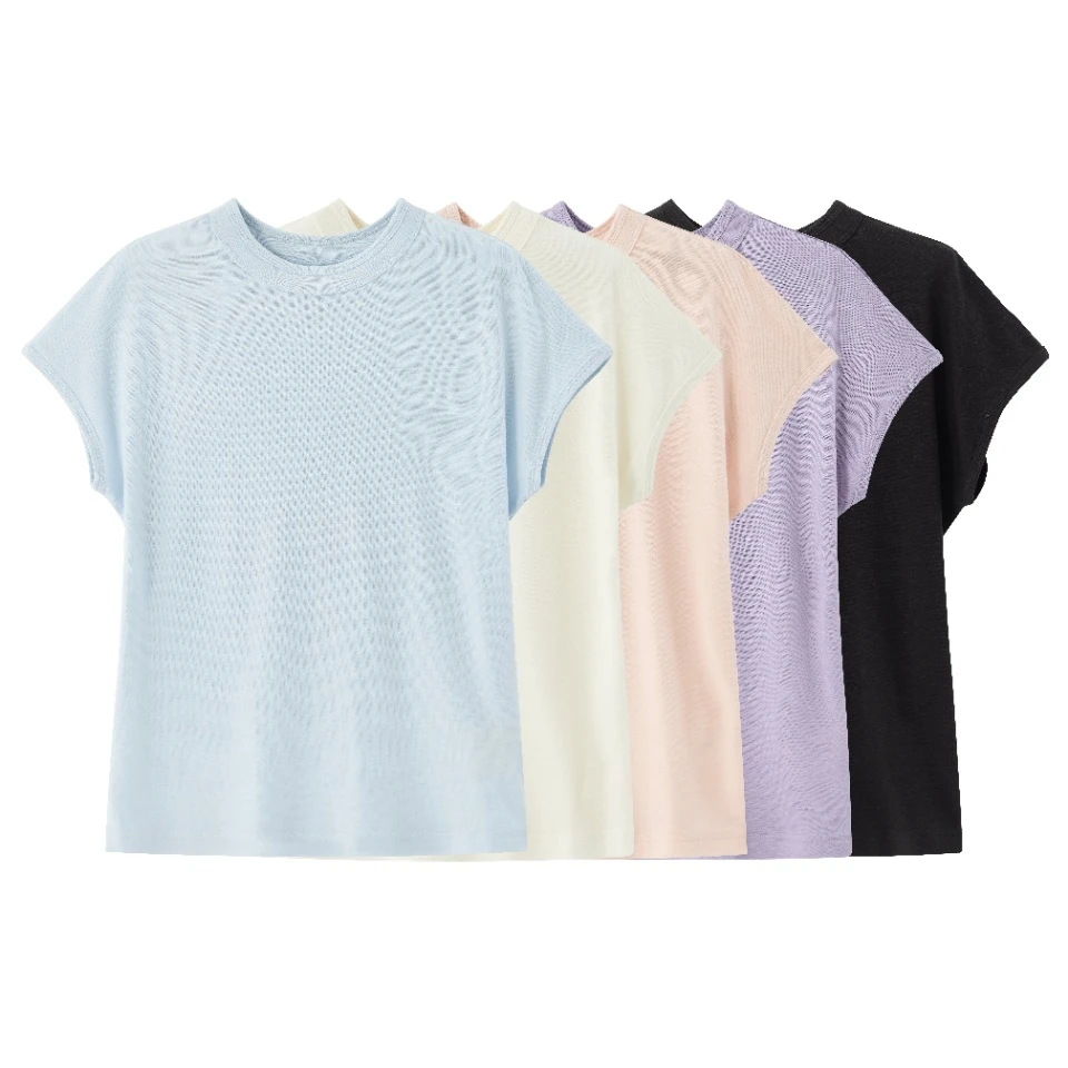 纯色极简飞飞袖时尚百搭莱赛尔天丝麻透气垂感T恤短袖1259C12