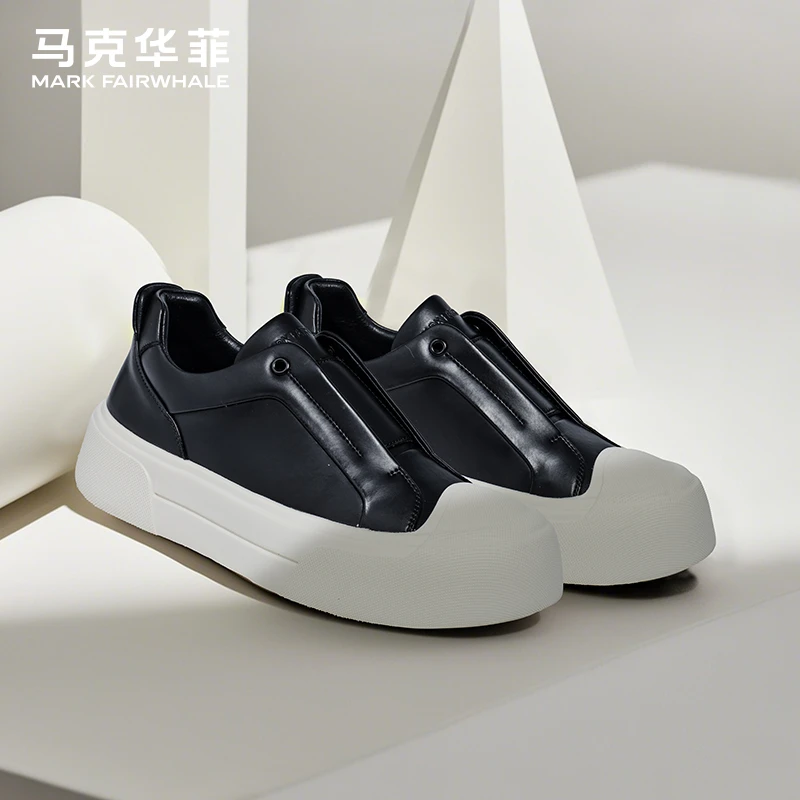 马克华菲爆款男鞋2025新款春季皮面防水厚底运动潮鞋男士休闲板鞋