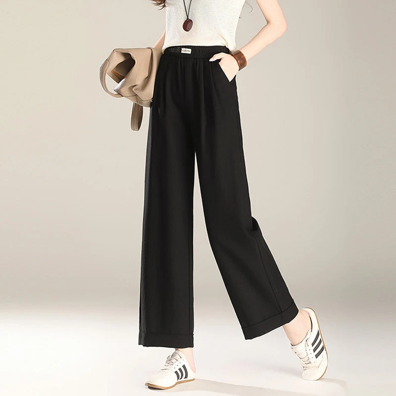 小个子裤子亚麻裤2025夏季新款白色阔腿裤薄款直筒裤九分休闲裤女